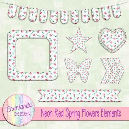 Free neon red spring flowers design elements