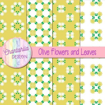 Free digital papers featuring olive flowers and leaves
