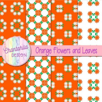 Free digital papers featuring orange flowers and leaves