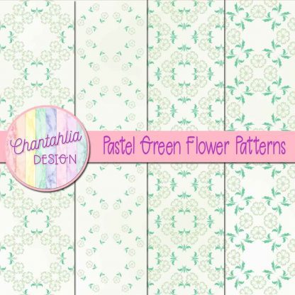 Free digital papers featuring pastel green flower patterns.