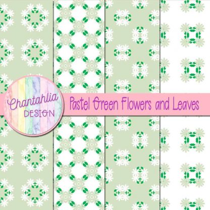 Free digital papers featuring pastel green flowers and leaves