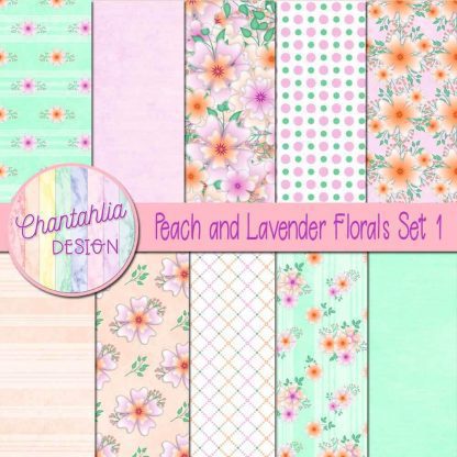 Free digital papers in a Peach and Lavender Florals theme