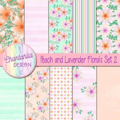 Free digital papers in a Peach and Lavender Florals theme
