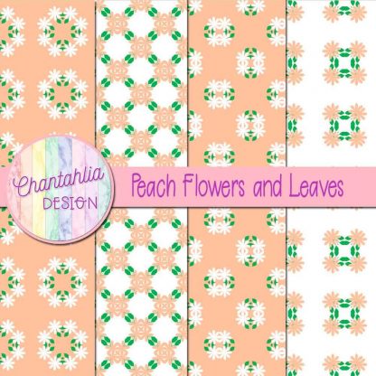 Free digital papers featuring peach flowers and leaves