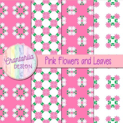 Free digital papers featuring pink flowers and leaves