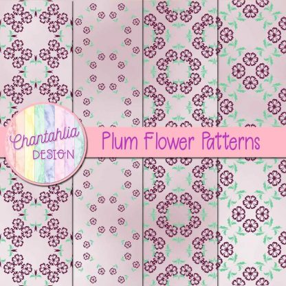 Free digital papers featuring plum flower patterns.