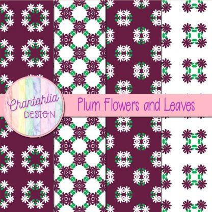 Free digital papers featuring plum flowers and leaves