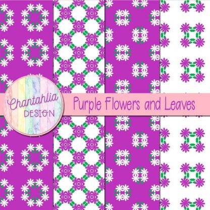Free digital papers featuring purple flowers and leaves