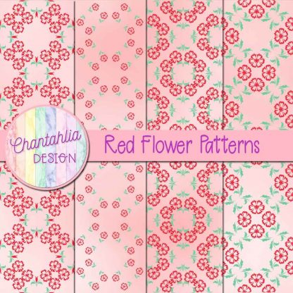 Free digital papers featuring red flower patterns.