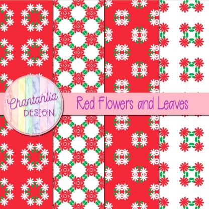 Free digital papers featuring red flowers and leaves