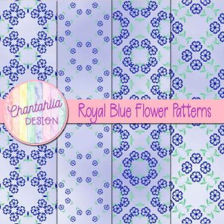 Free digital papers featuring royal blue flower patterns.