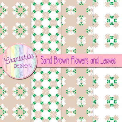 Free digital papers featuring sand brown flowers and leaves