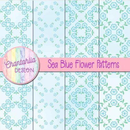 Free digital papers featuring sea blue flower patterns.