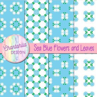 Free digital papers featuring sea blue flowers and leaves