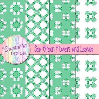 Free digital papers featuring sea green flowers and leaves