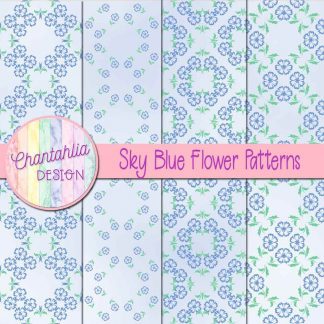 Free digital papers featuring sky blue flower patterns.