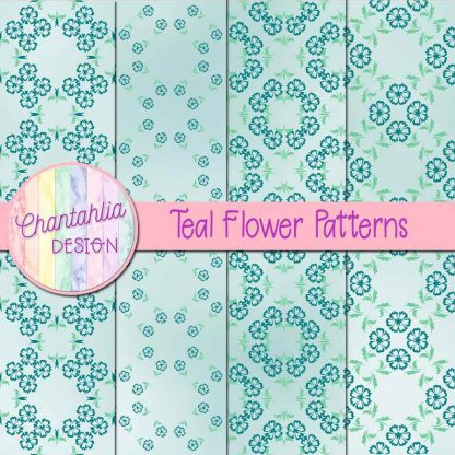 Free digital papers featuring teal flower patterns.