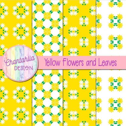Free digital papers featuring yellow flowers and leaves