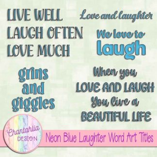 Free neon blue laughter word art titles