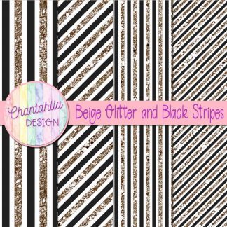 Free beige glitter and black stripes digital papers