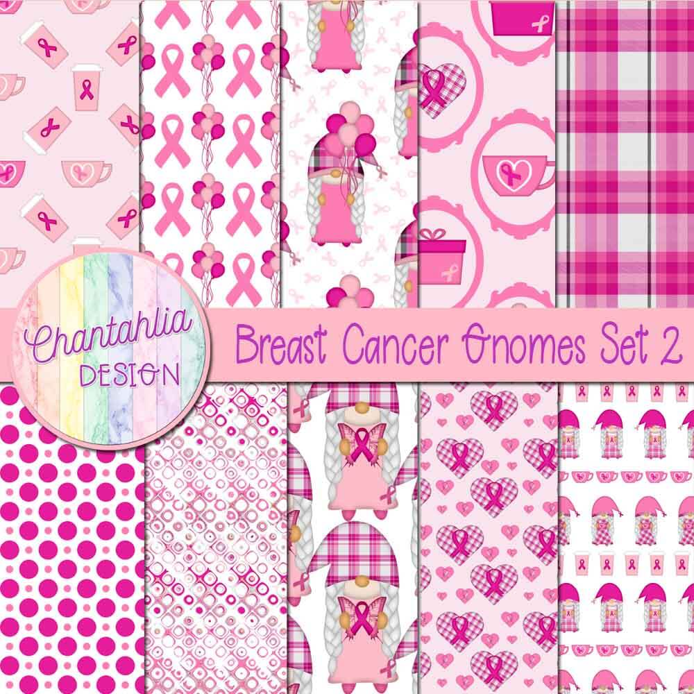 Free digital papers in a Breast Cancer Gnomes theme