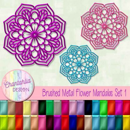 Free flower mandala design elements in a brushed metal style
