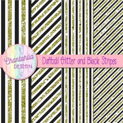 Free daffodil glitter and black stripes digital papers