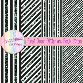 Free forest green glitter and black stripes digital papers