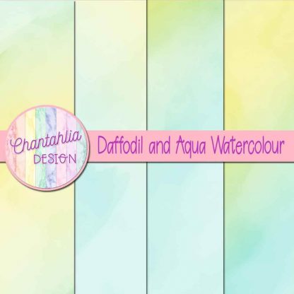 free daffodil and aqua watercolour digital papers
