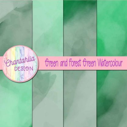 free green and forest green watercolour digital papers