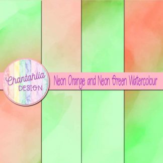 free neon orange and neon green watercolour digital papers