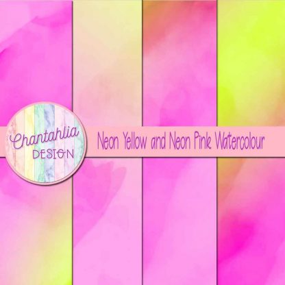 free neon yellow and neon pink watercolour digital papers