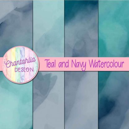 free teal and navy watercolour digital papers