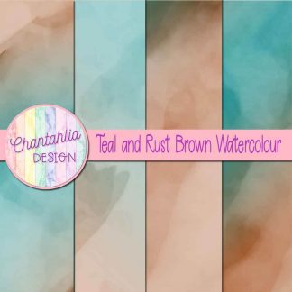 free teal and rust brown watercolour digital papers