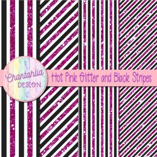Free hot pink glitter and black stripes digital papers