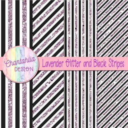 Free lavender glitter and black stripes digital papers
