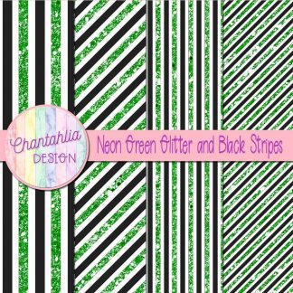 Free neon green glitter and black stripes digital papers