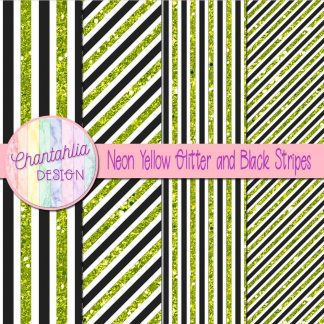 Free neon yellow glitter and black stripes digital papers