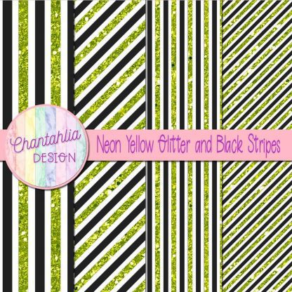 Free neon yellow glitter and black stripes digital papers