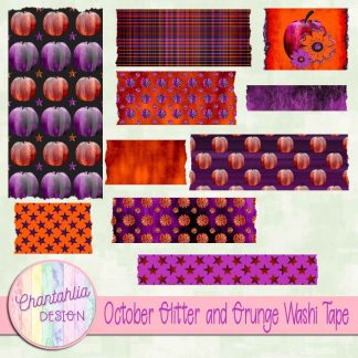 Free digital washi tape in an October Glitter and Grunge theme