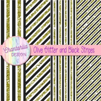 Free olive glitter and black stripes digital papers