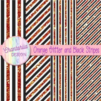 Free orange glitter and black stripes digital papers