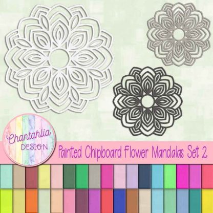 Free flower mandala design elements in a painted chipboard style