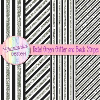 Free pastel green glitter and black stripes digital papers