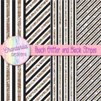 Free peach glitter and black stripes digital papers