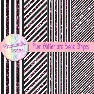 Free plum glitter and black stripes digital papers