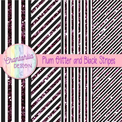 Free plum glitter and black stripes digital papers