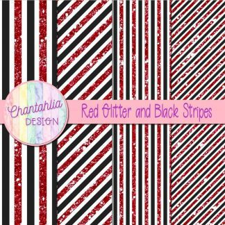Free red glitter and black stripes digital papers