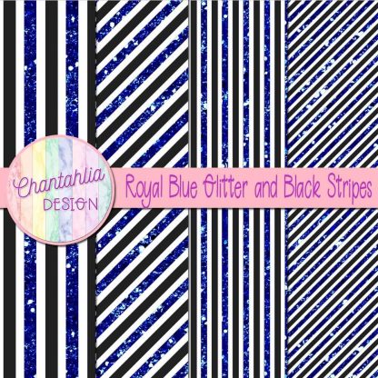 Free royal blue glitter and black stripes digital papers