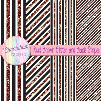 Free rust brown glitter and black stripes digital papers